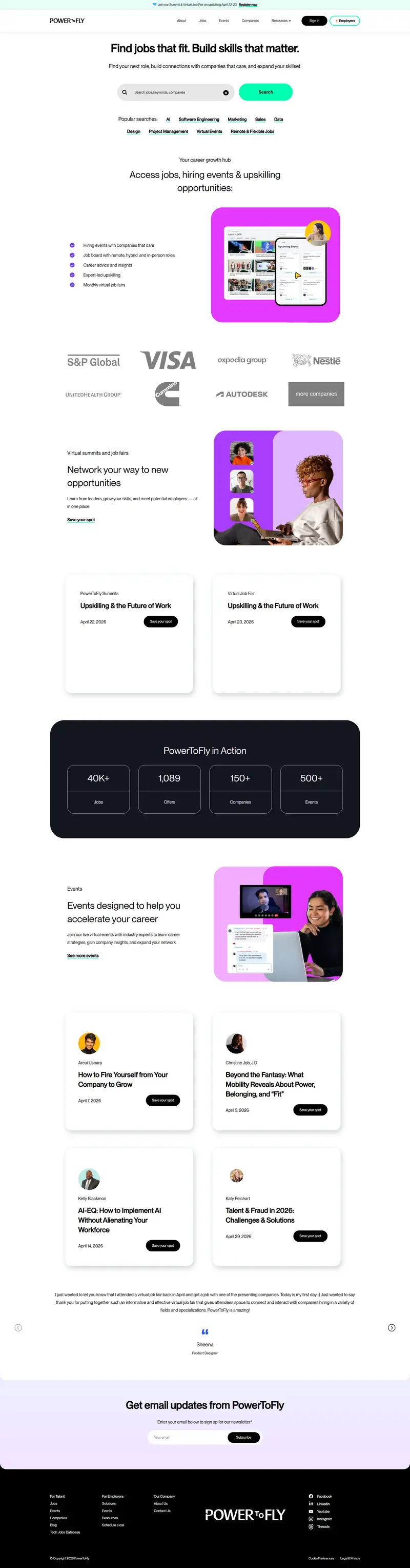 PowerToFly - Connecting talent and companies website screenshot