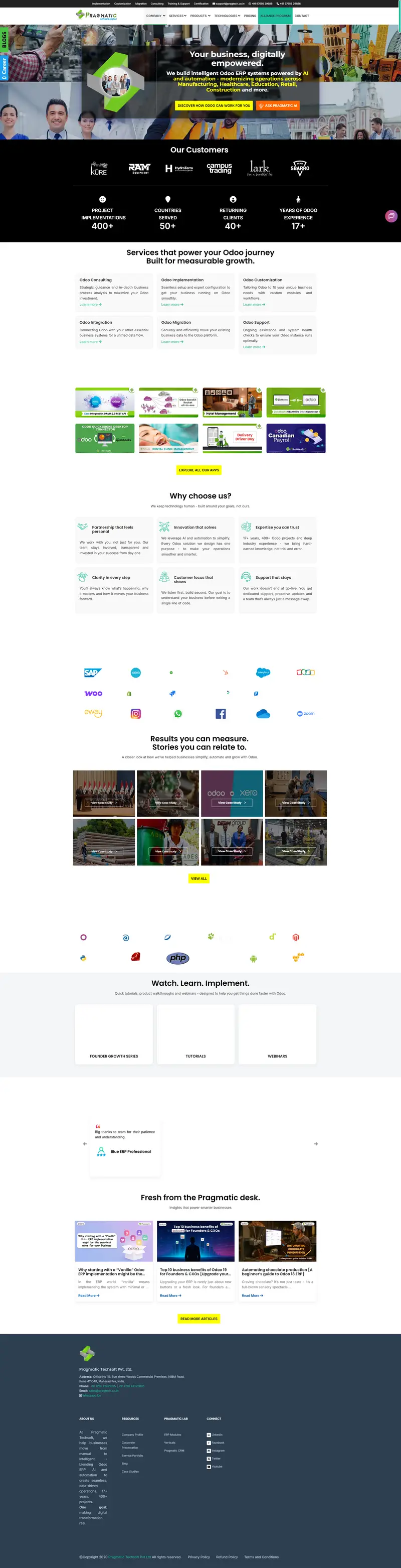 Pragmatic Techsoft - Leading Odoo Service Provider - Pragmatic website screenshot