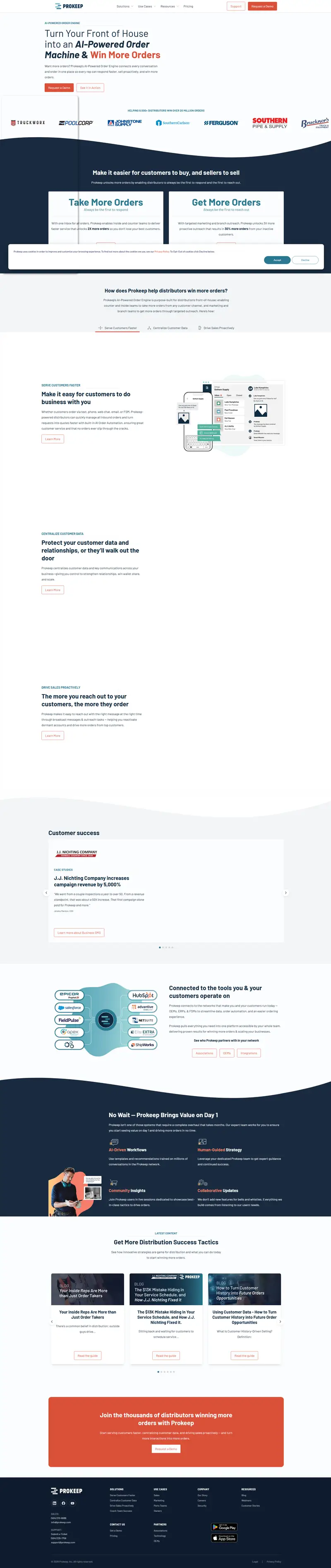 Prokeep | Distributor AI Powered Order Engine website screenshot