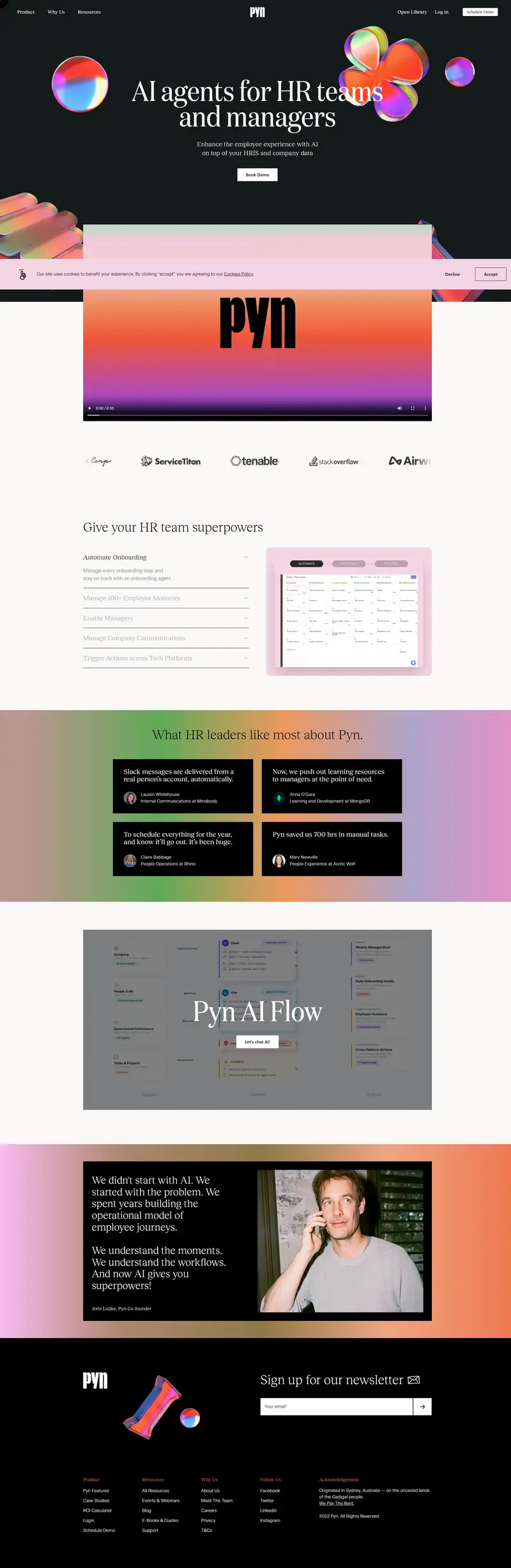 Pyn | Employee Journey Automation for HR Teams website screenshot