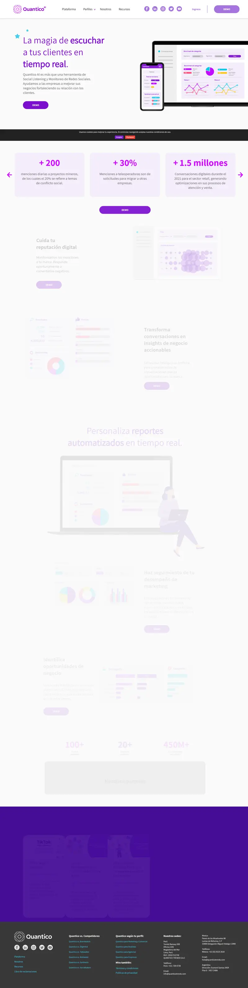 Quantico AI | Social Listening & Monitoreo de redes sociales | Quantico AI website screenshot