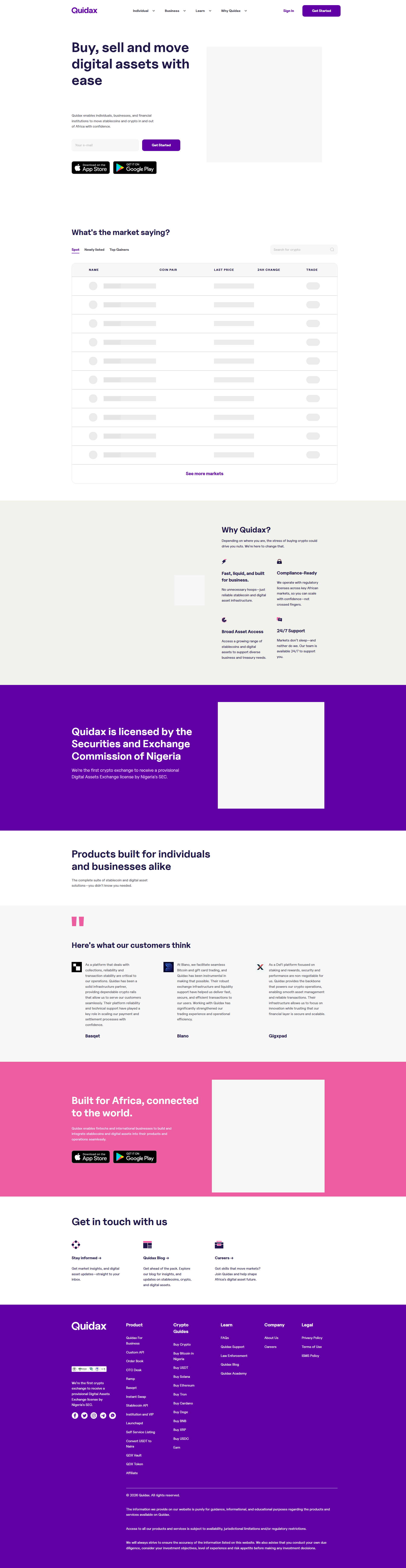 Crypto & Stablecoin Payment Infrastructure Built for Africa | Quidax website screenshot