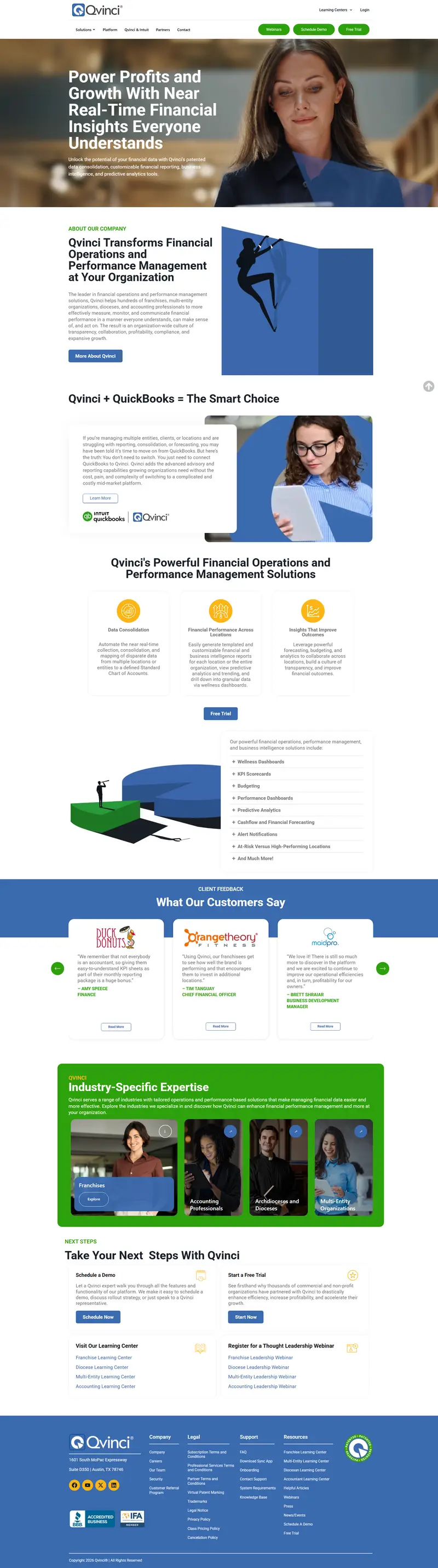 Qvinci | Financial Reporting, Analytics, and Business Intelligence website screenshot