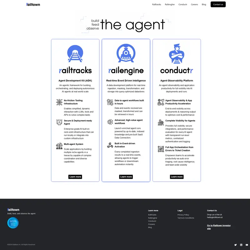 Home - Railtown AI website screenshot