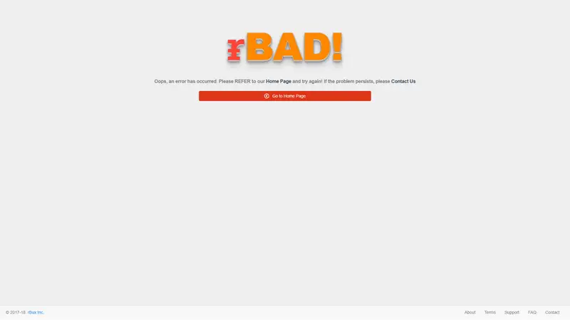 rBUX 404 website screenshot