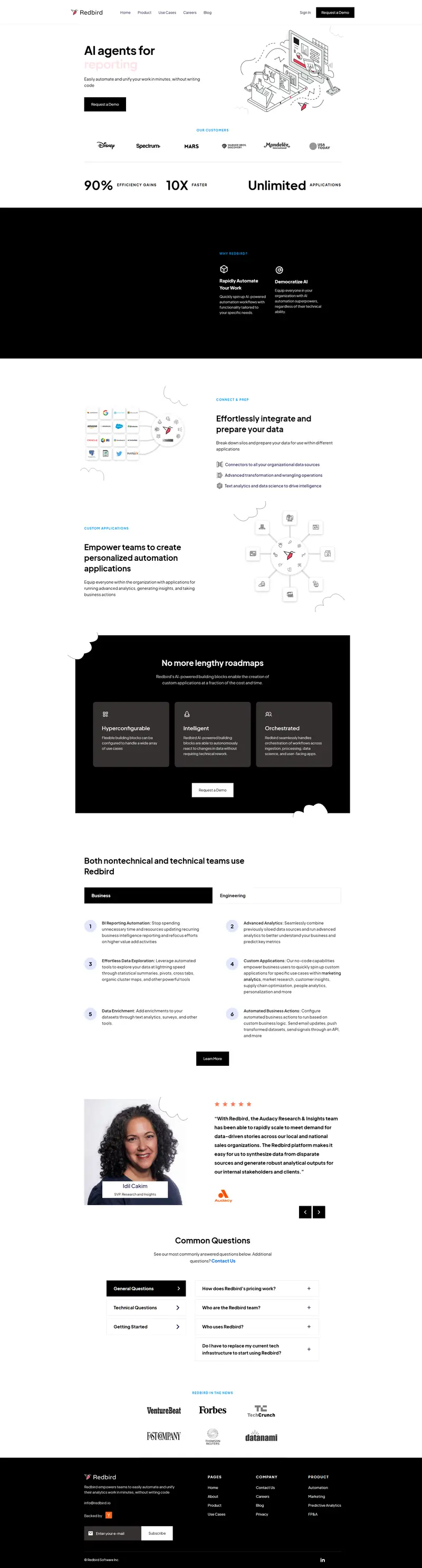 Redbird - AI-powered Data Analytics Platform website screenshot