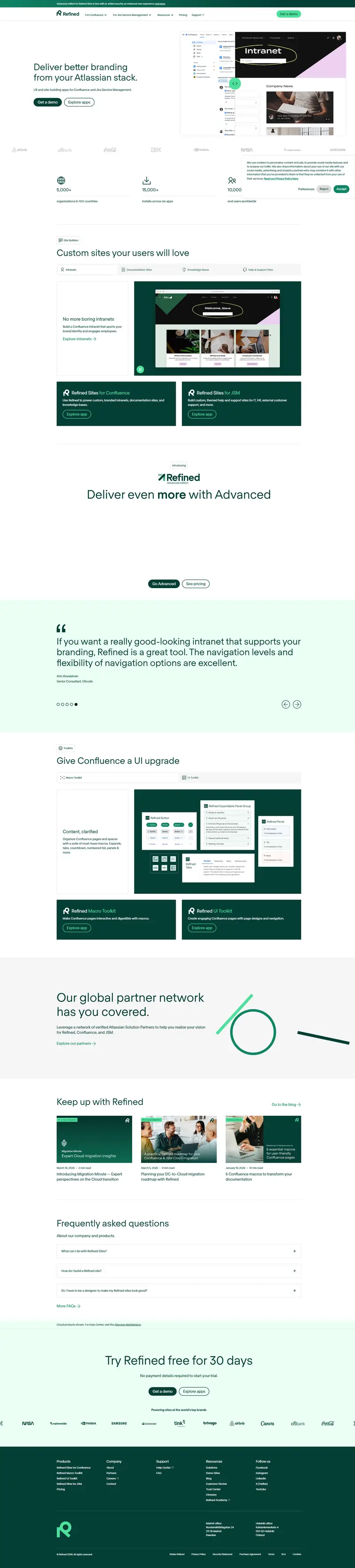 No.1 Site-Builder for Confluence, Jira & JSM | Create Custom Sites – Refined website screenshot