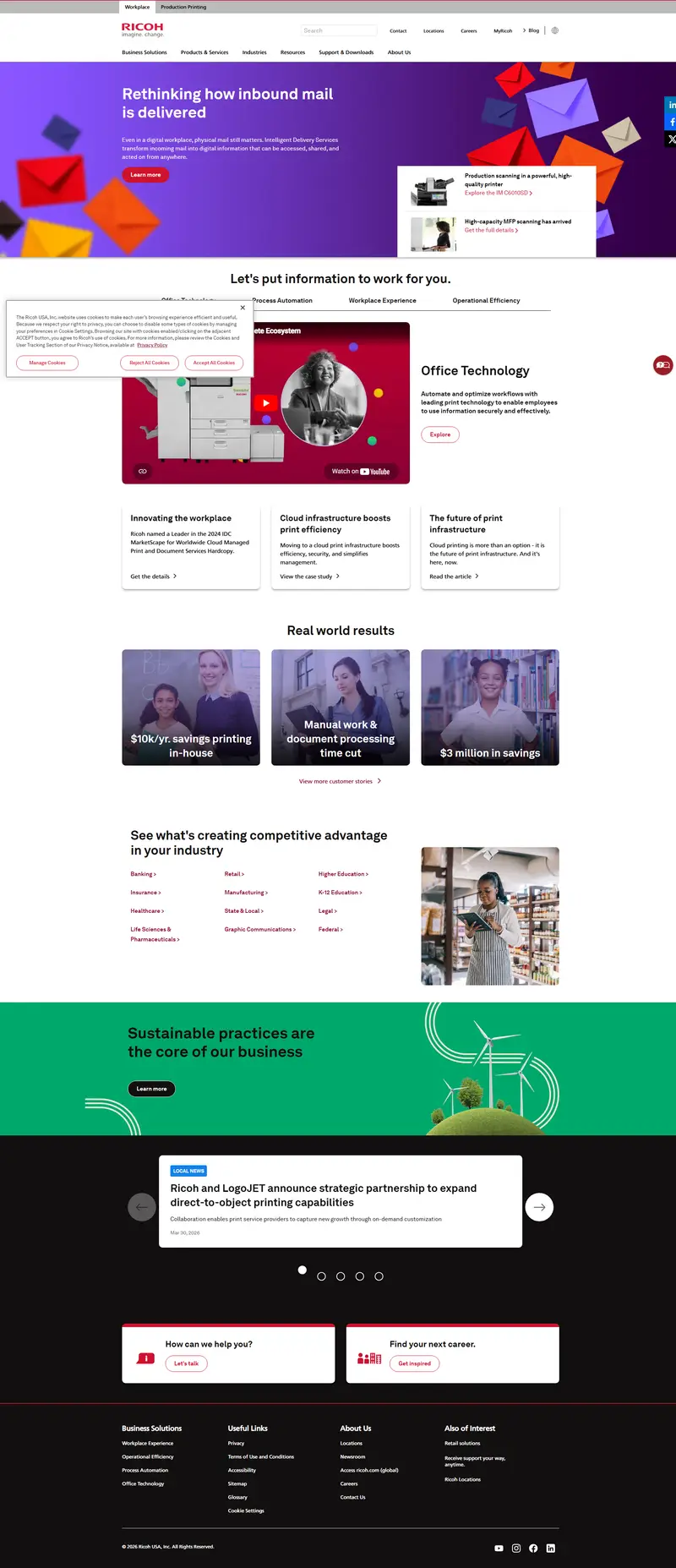Digital Business Services & Printing Solutions | Ricoh USA website screenshot