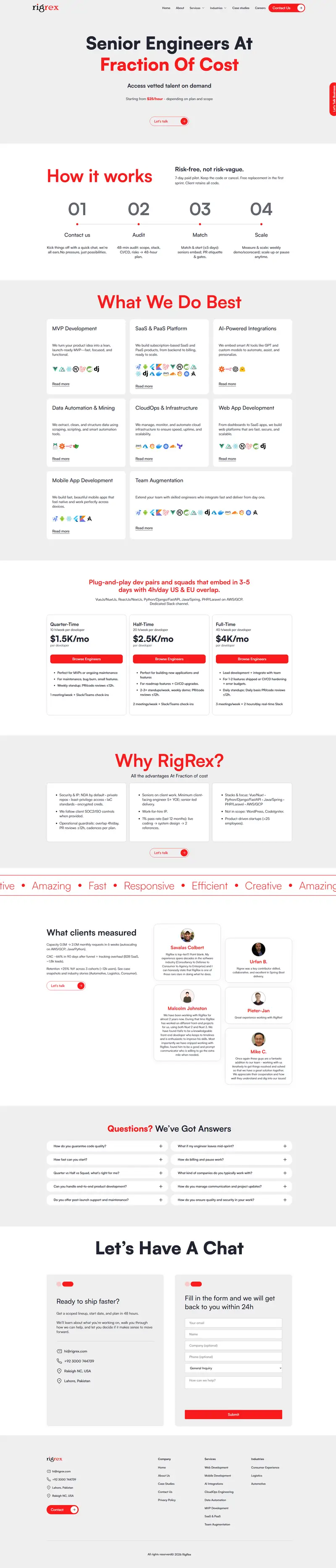 RigRex – MVP to SaaS Development & Team Augmentation for Startups website screenshot