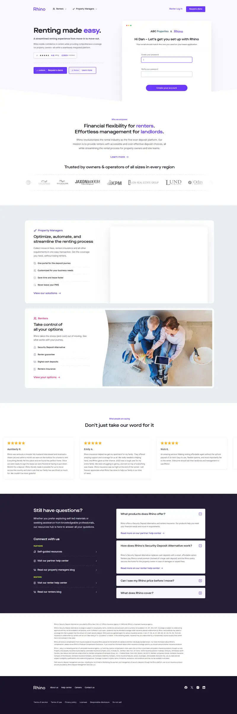 Rhino | Renting made easy website screenshot