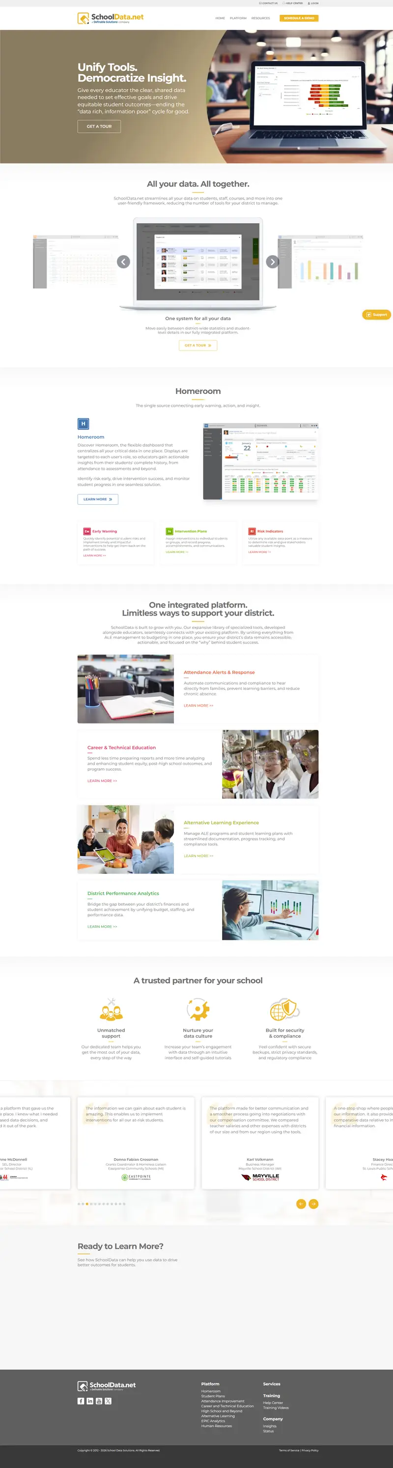 School Data Solutions: K-12 Student Success Platform website screenshot