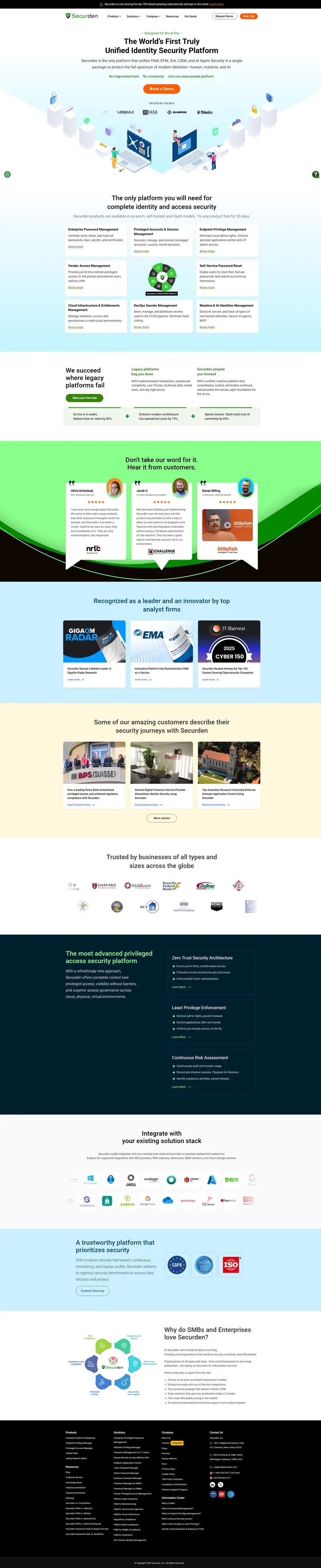 Securden – The World’s First Unified Identity Security Platform | Unifying PAM, EPM, IGA, CIEM & AI website screenshot