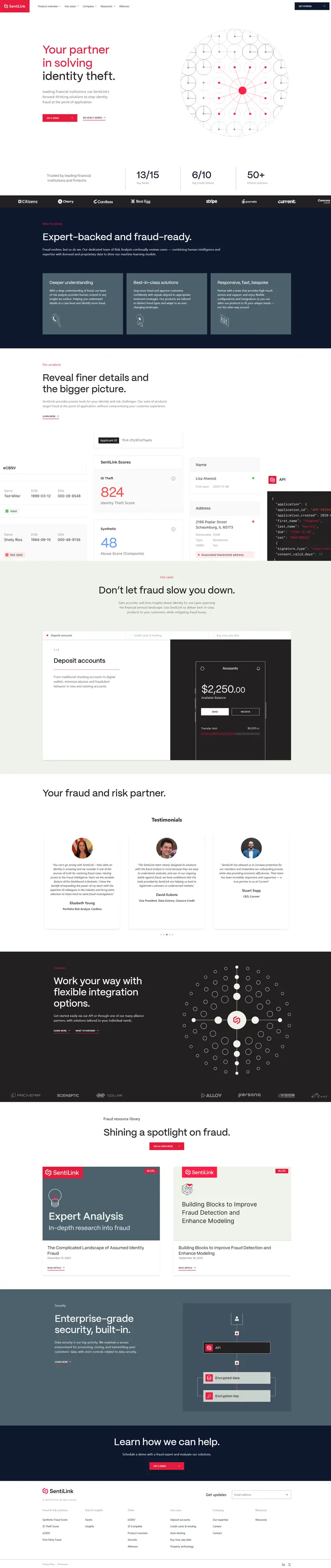 SentiLink: The fraud experts website screenshot