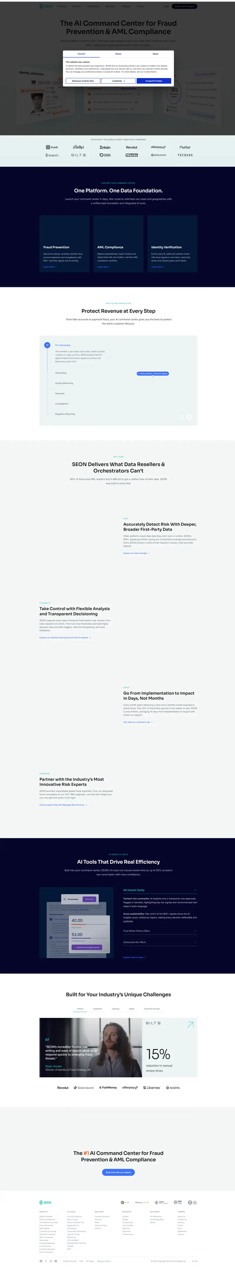 SEON: AI Fraud Prevention & AML Compliance Platform website screenshot