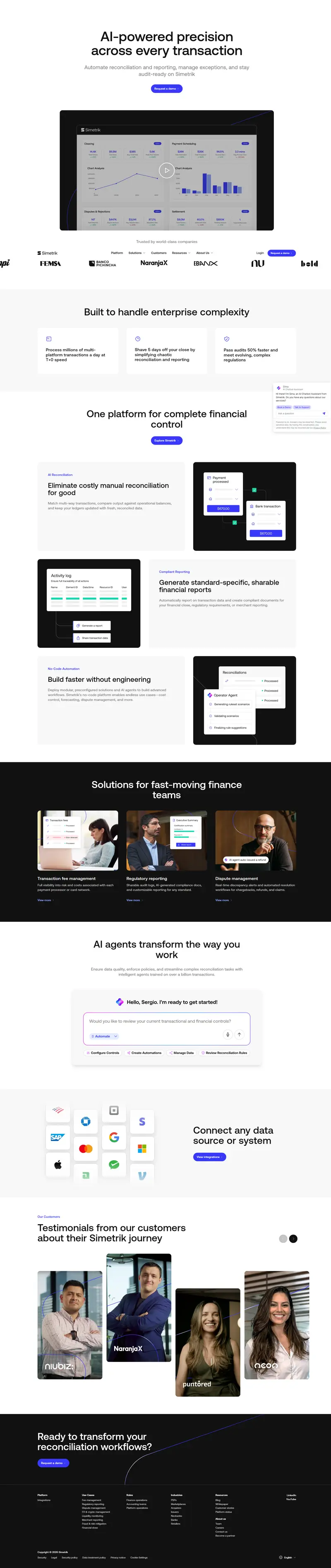 Enterprise Reconciliation Software | Automate with Simetrik 2025 website screenshot