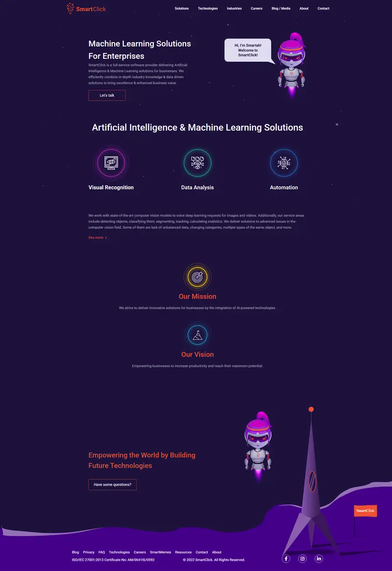 AI & Machine Learning Solutions for Enterprises - SmartClick AI website screenshot