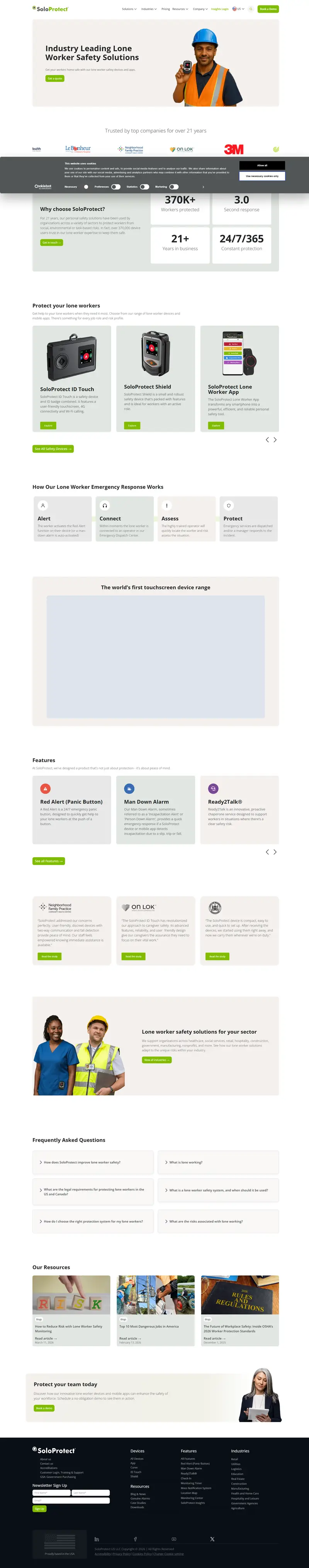 SoloProtect | Lone Worker Safety Solutions From America's #1 Provider website screenshot