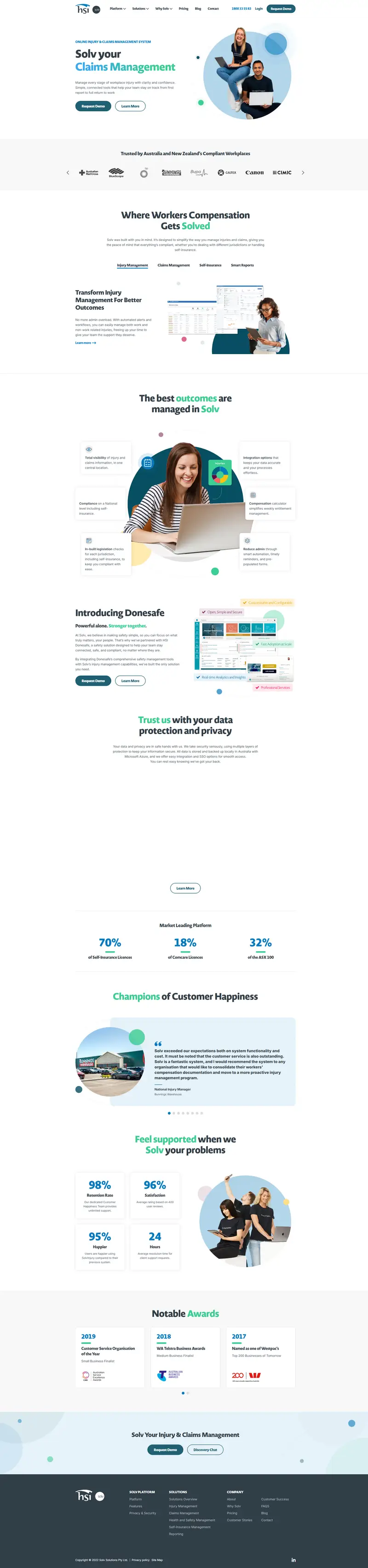 Injury, Self-Insurance & Claims Management Software | Solv Australia website screenshot