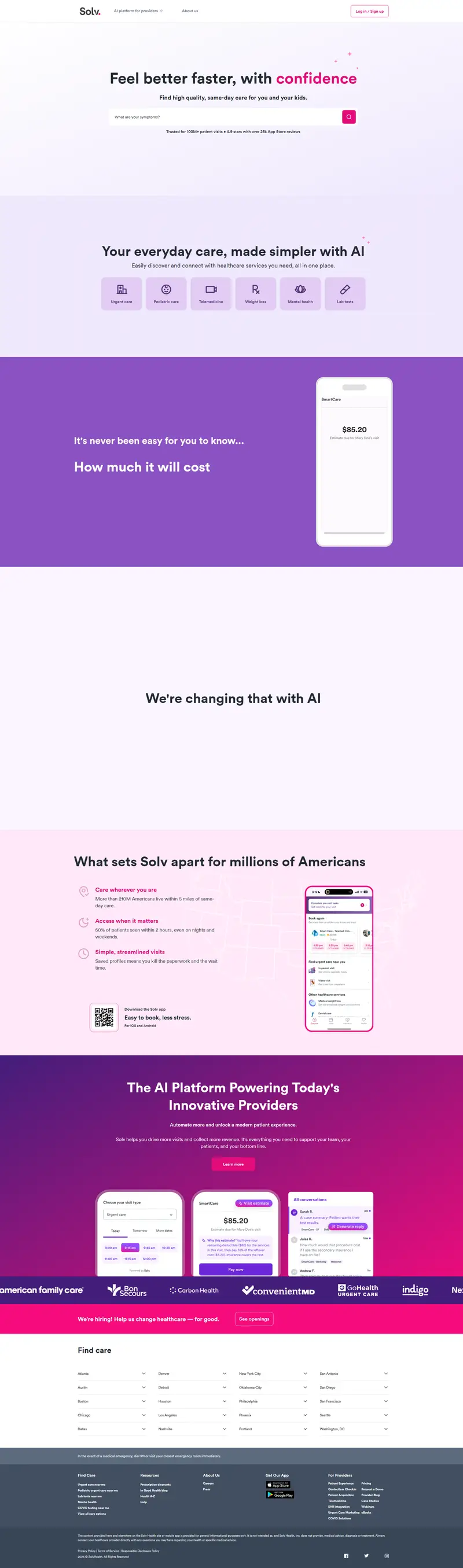 Solv - Find Same-Day Healthcare Near You website screenshot