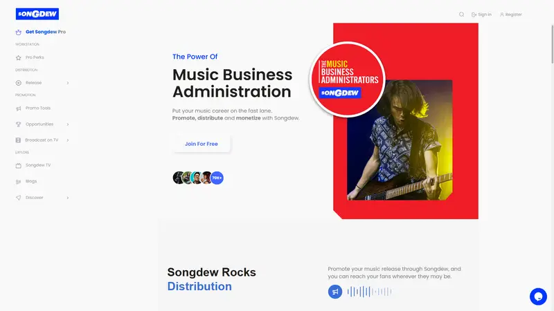 Get Discovered - Distribute, Promote And Monetise Music | Songdew.com website screenshot