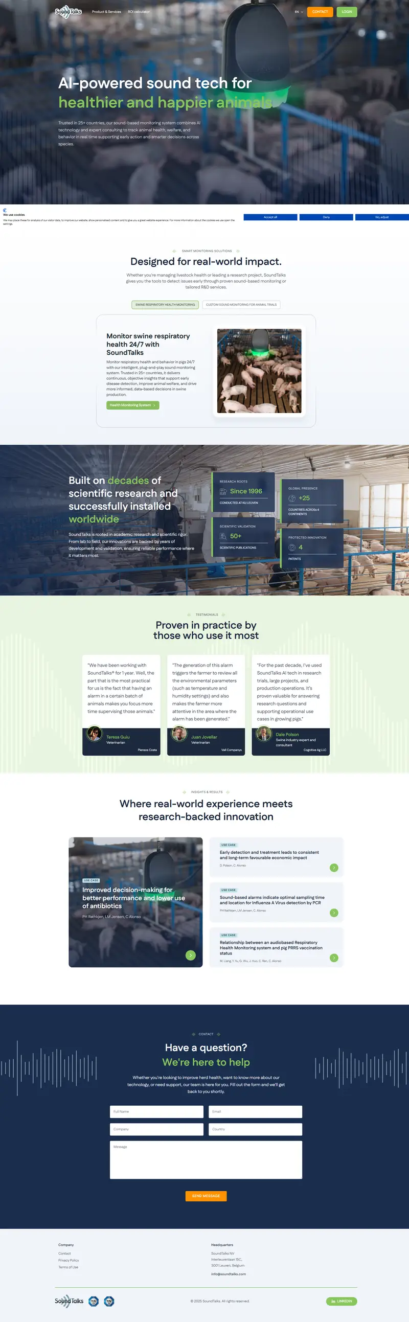 SoundTalks - AI-powered sound tech for healthier and happier animals website screenshot