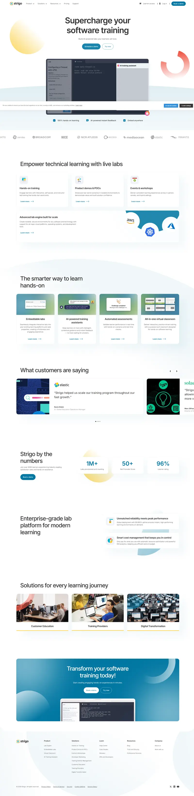 Strigo | Interactive Virtual Labs for Effective Software Training website screenshot
