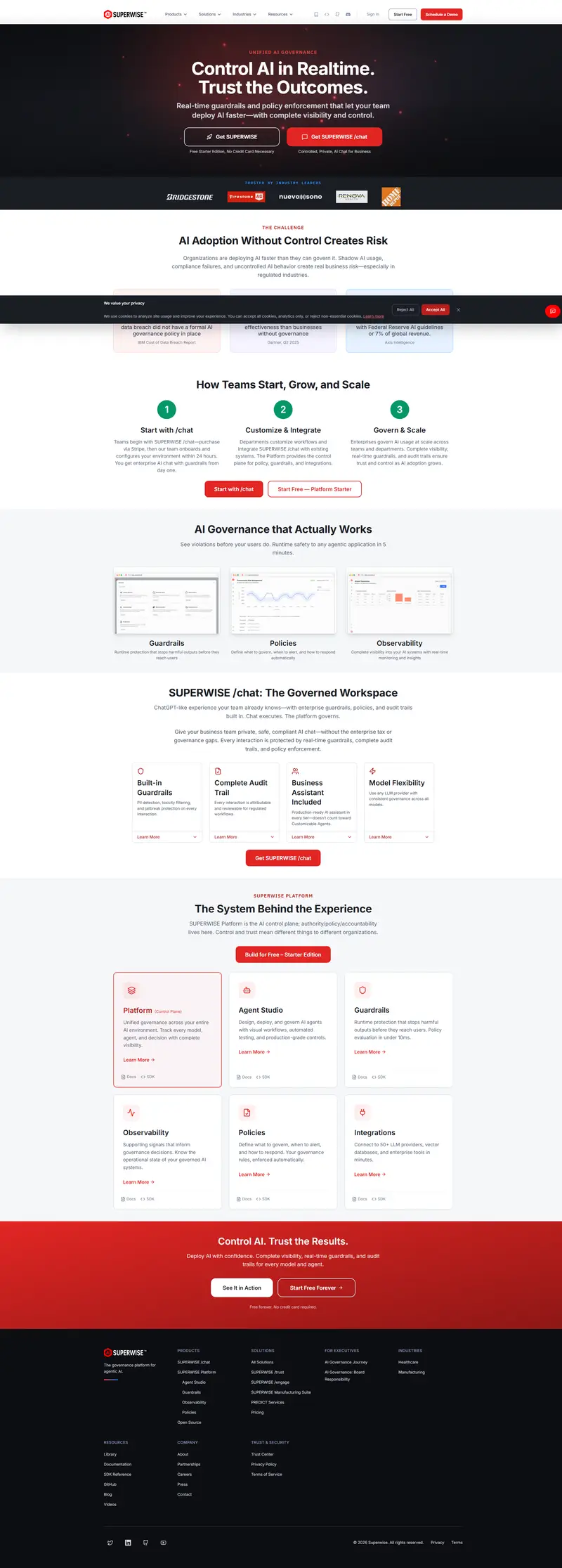 Enterprise AI Control Platform | SUPERWISE | Trust website screenshot