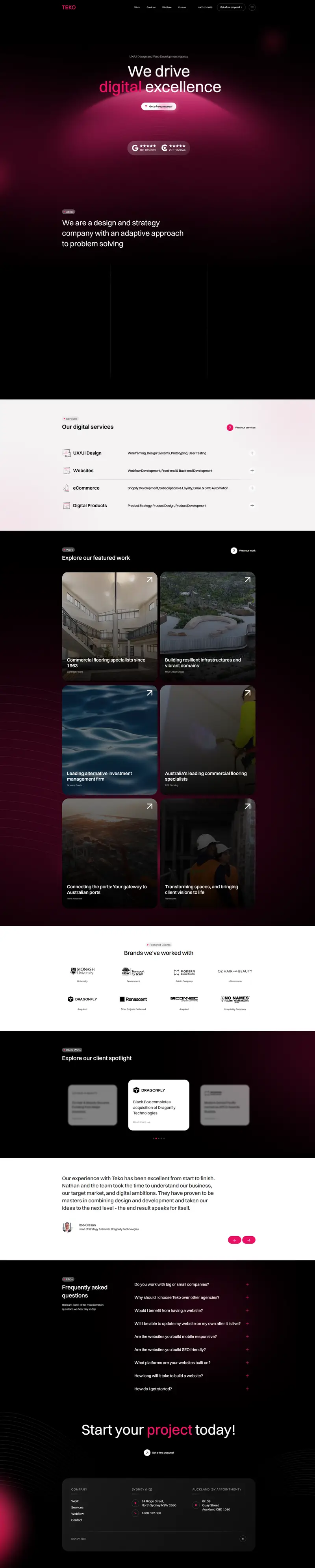 Teko - Webflow Development Agency Sydney, Australia website screenshot