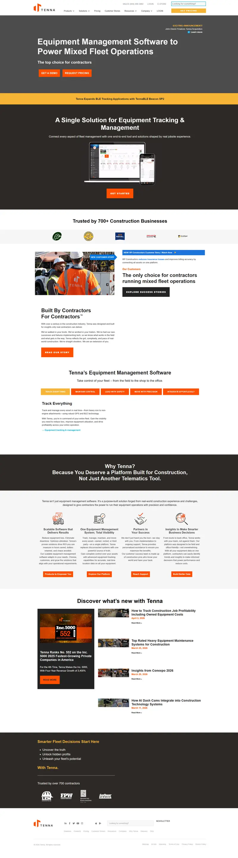 Tenna | Equipment Management Software website screenshot