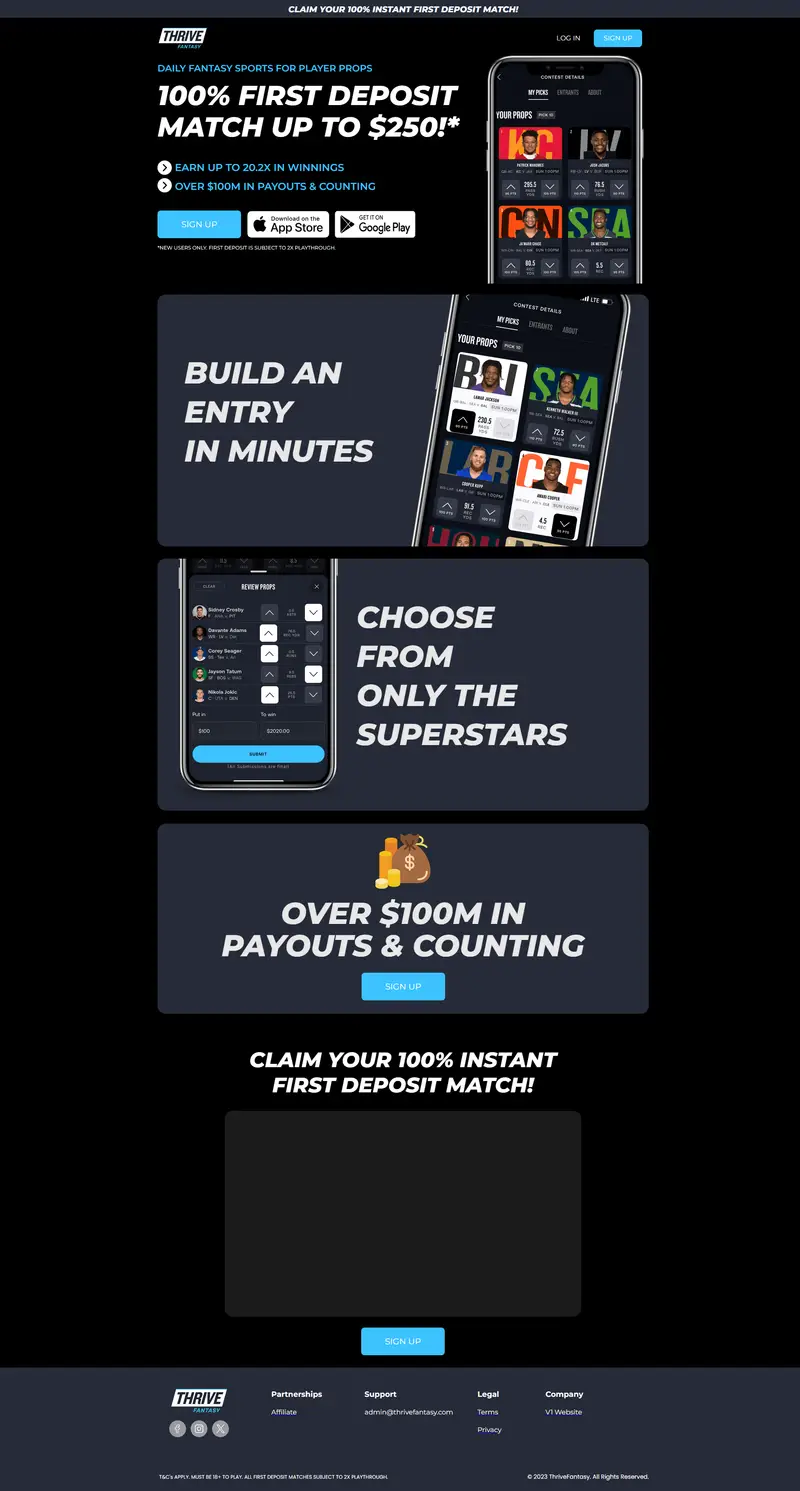 ThriveFantasy website screenshot