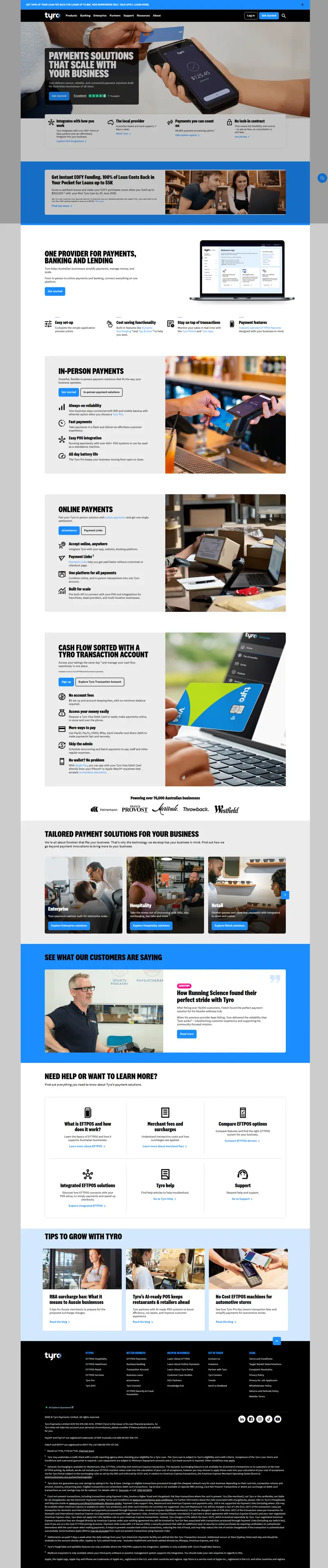 Payment Solutions: EFTPOS, eCommerce, Business Banking | Tyro website screenshot