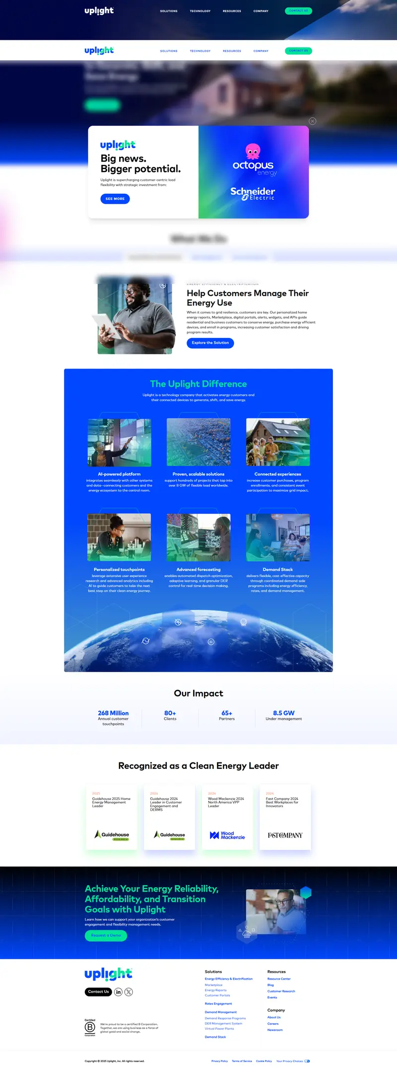 Uplight | Clean Energy Solutions for a Decarbonized Grid website screenshot
