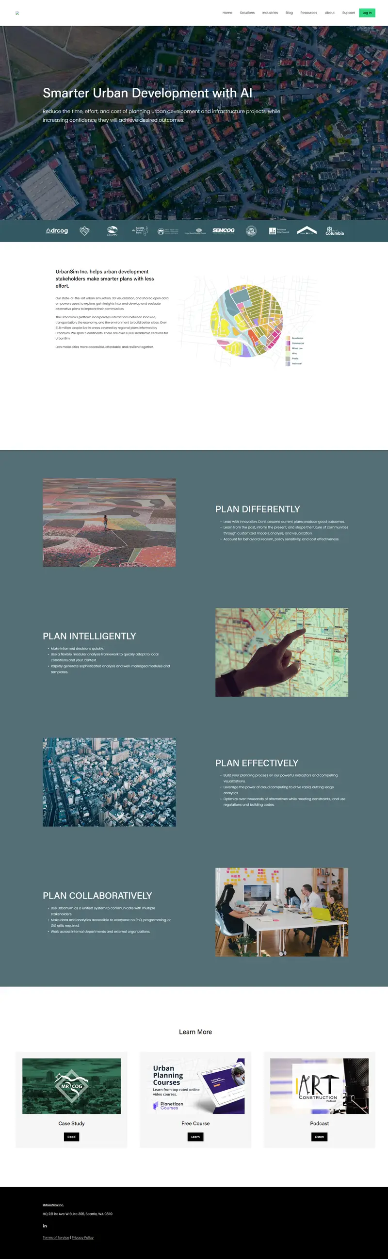 UrbanSim Artificial Intelligence For Sustainable Development with AI website screenshot