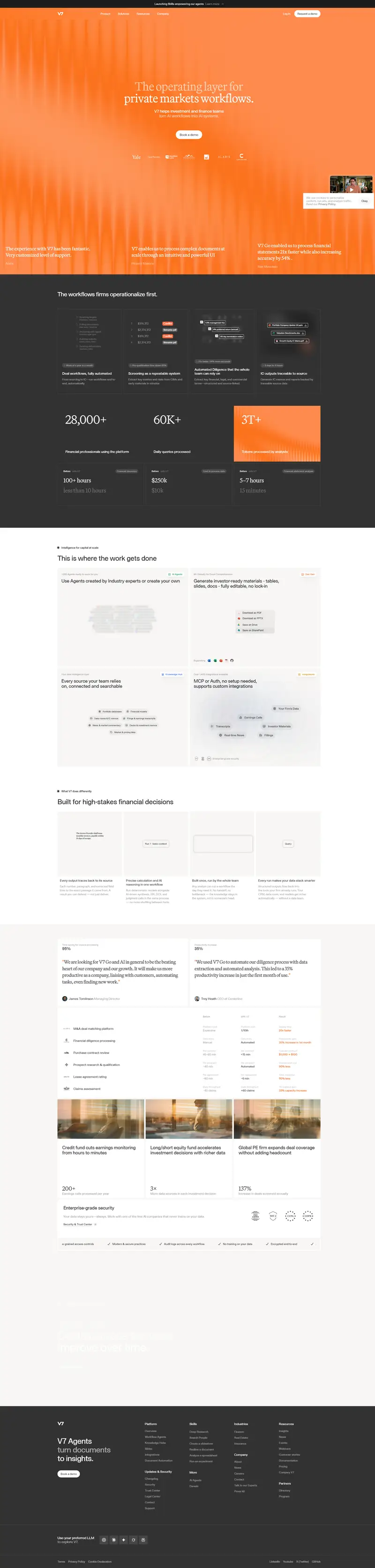 V7 Go | AI Agent Platform for Finance, Legal & Insurance website screenshot