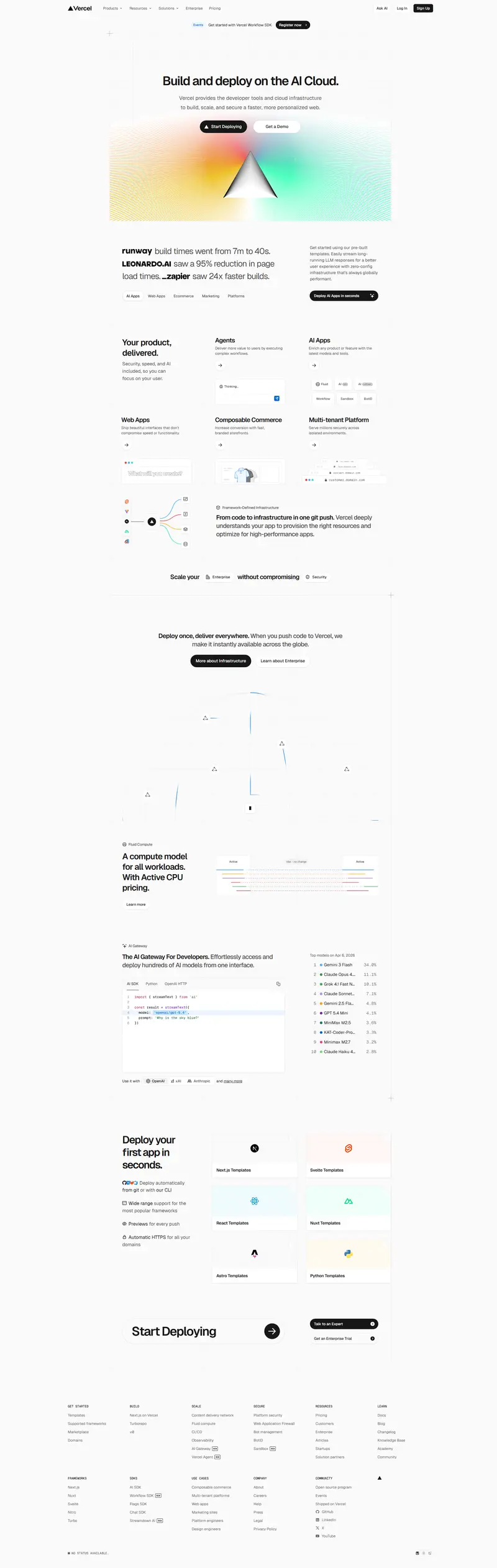 Vercel: Build and deploy the best web experiences with the AI Cloud website screenshot
