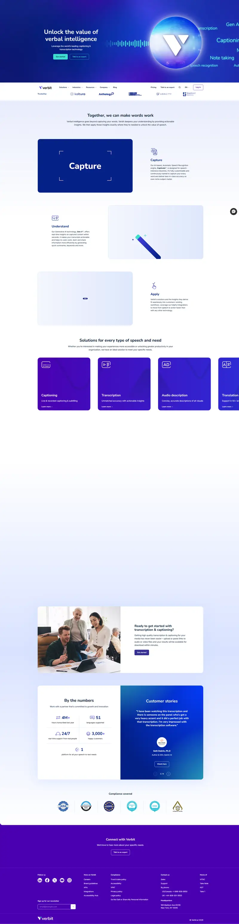 Verbit: AI-Based Transcription & Captioning Services website screenshot