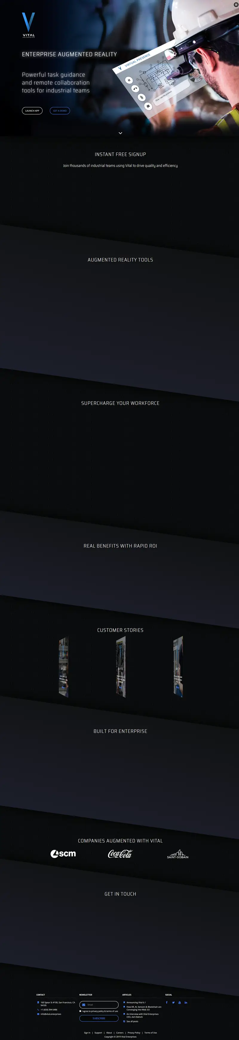 Enterprise Augmented Reality Software for Smart Glasses - Vital Enterprises website screenshot