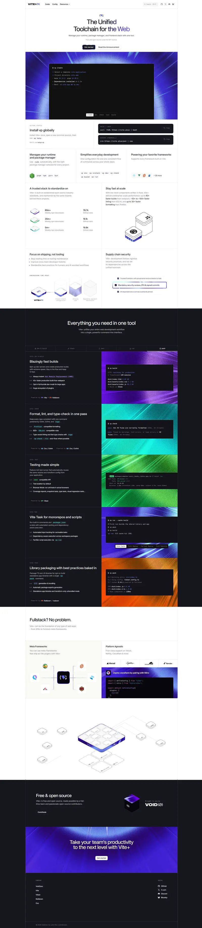 Vite+ | The Unified Toolchain for the Web website screenshot