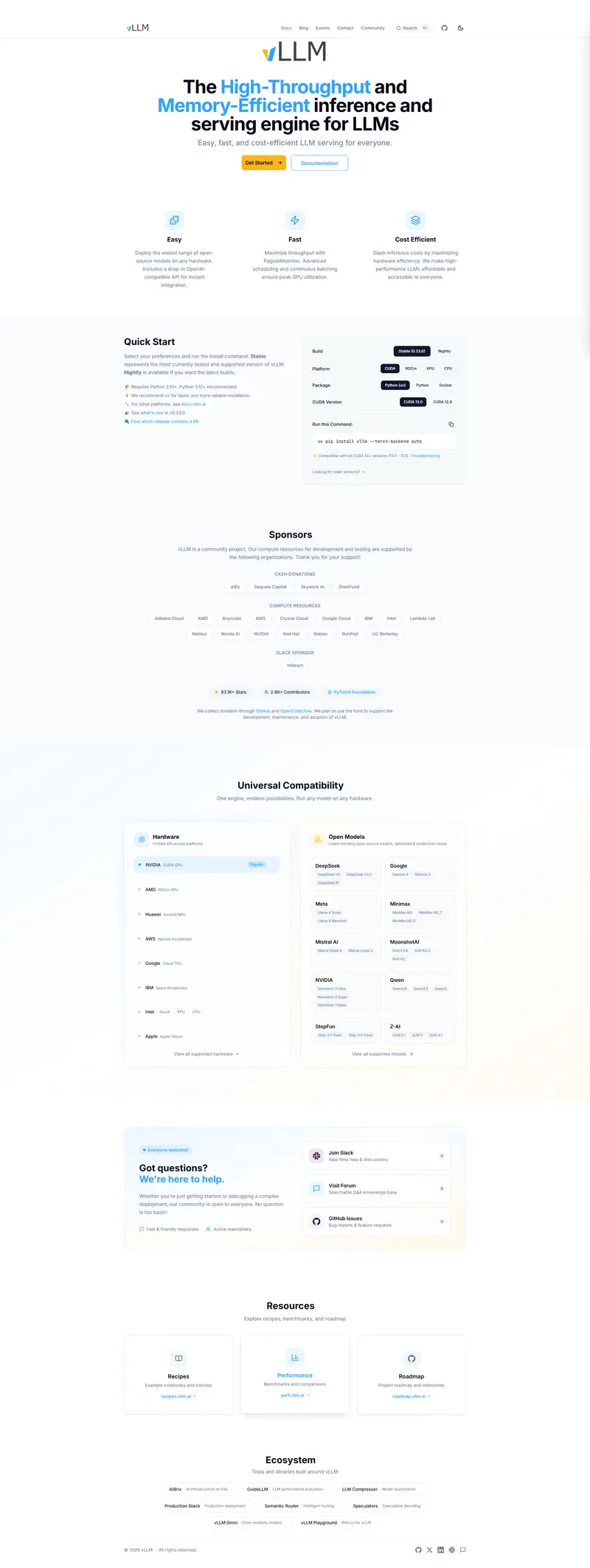 vLLM website screenshot