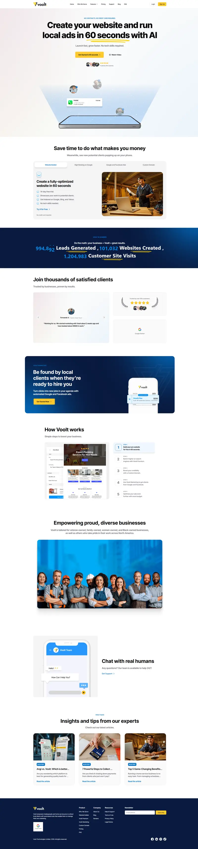 Voolt | AI Ads for Google & Meta | Automated Leads for Small Business | Voolt website screenshot