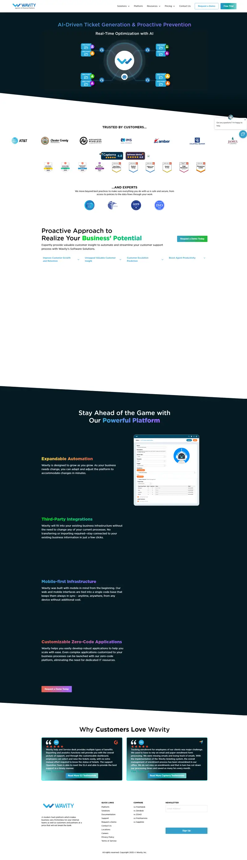 Transform ITSM with Agentic AI-Powered Wavity Platform website screenshot
