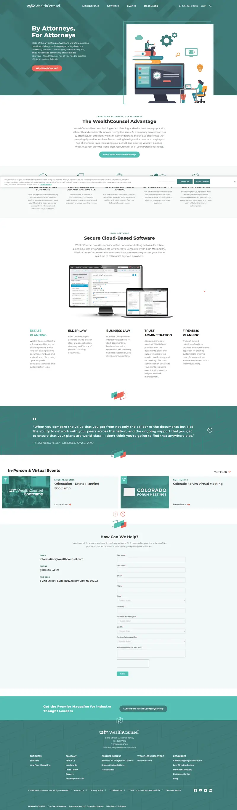 WealthCounsel Estate Planning Software, CLE and Legal Document Software for Attorneys website screenshot