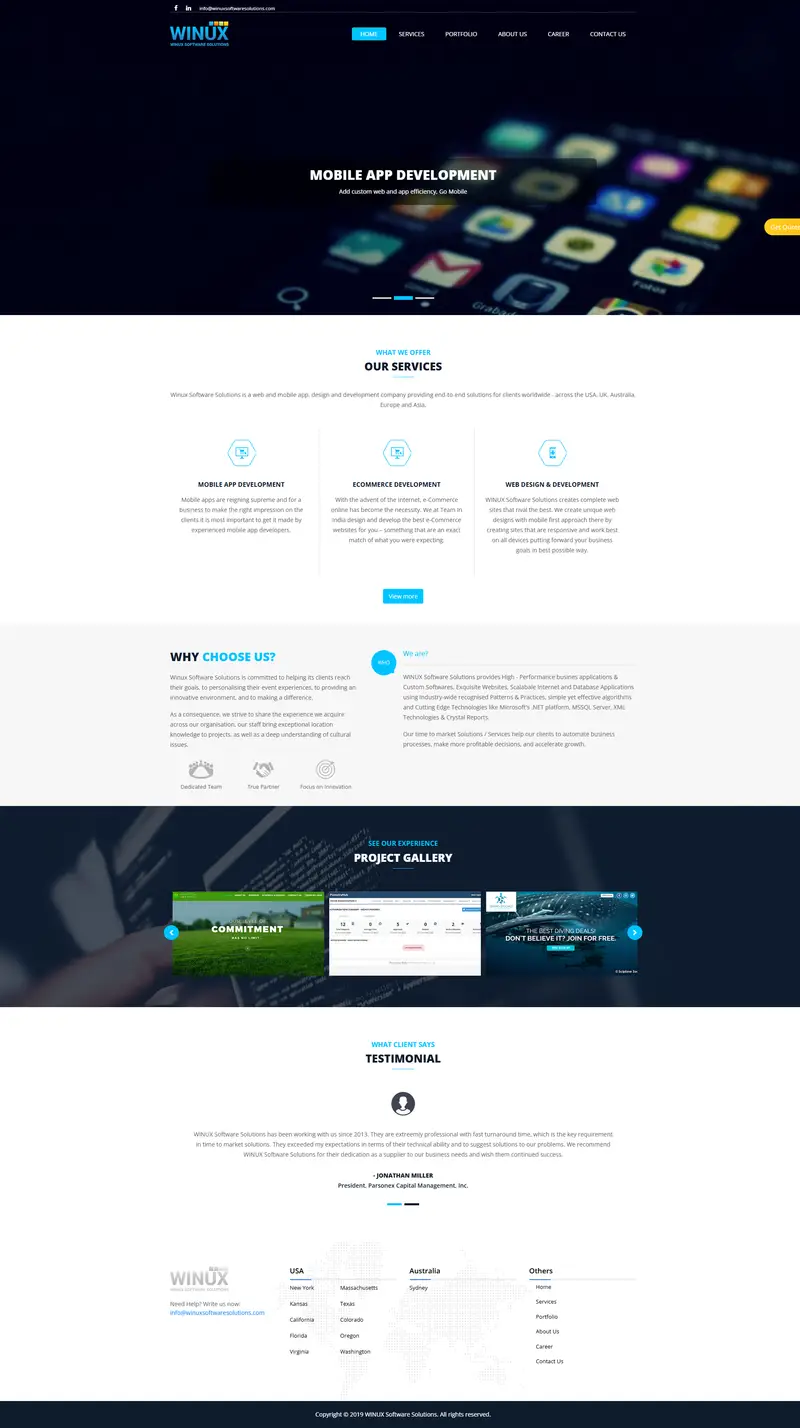 Winux Software Solutions Pvt. Ltd. website screenshot