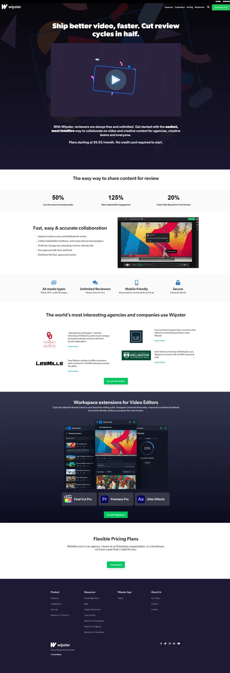 Wipster | Online Video Review, Approval & Collaboration Platform website screenshot