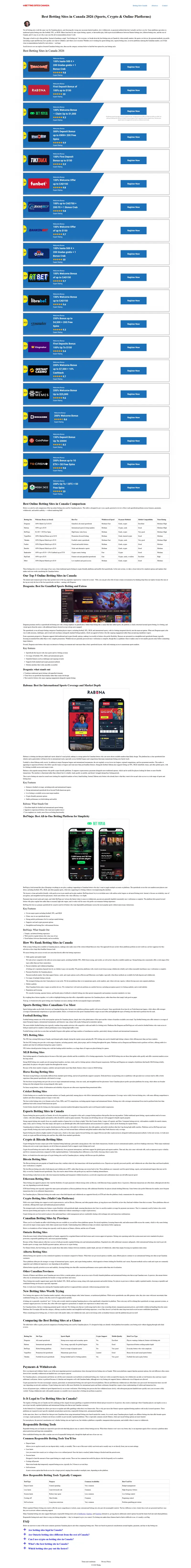 Best Betting Sites Canada 2026 – Sports, Crypto & Fast Payouts website screenshot