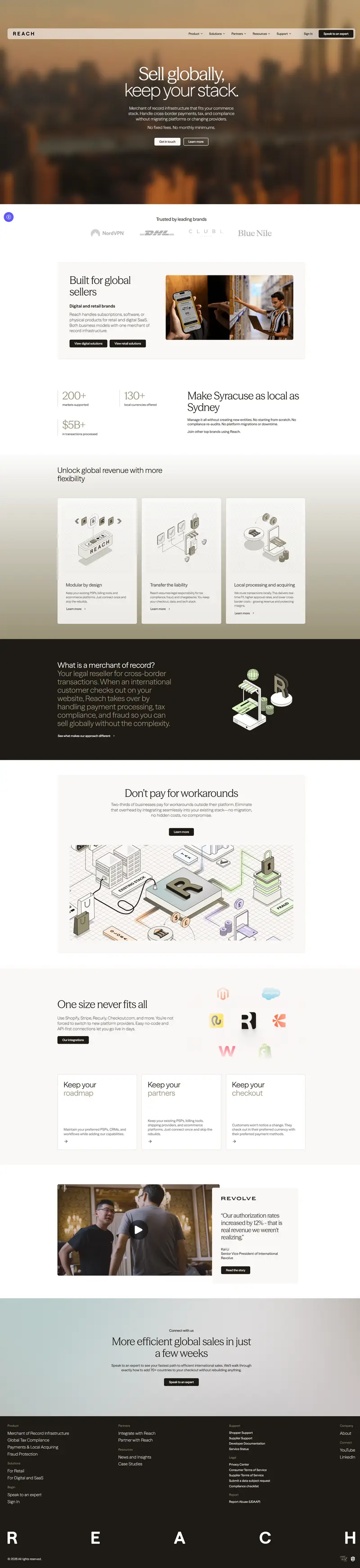 Reach | The modular merchant of record for global sellers website screenshot