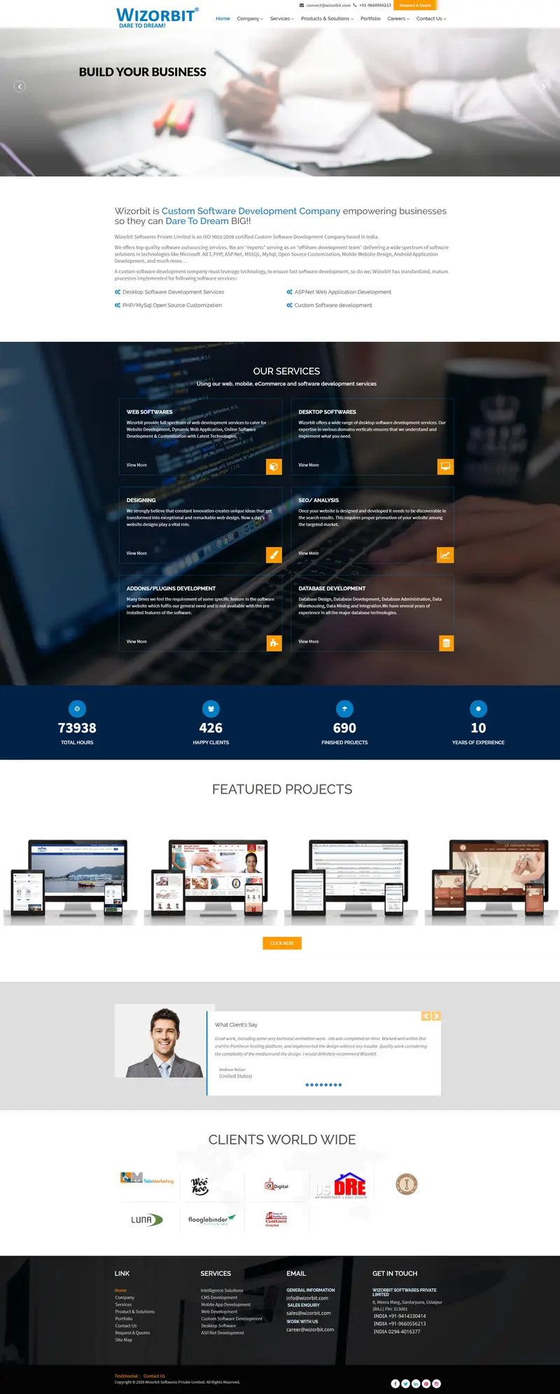Wizorbit - An IT Software Development Company website screenshot
