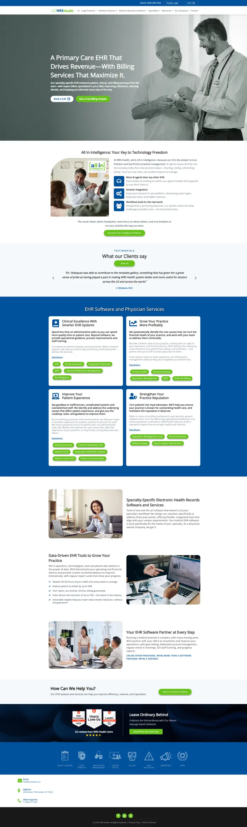 EHR Software and Systems Built for Your Practice | WRS Health website screenshot