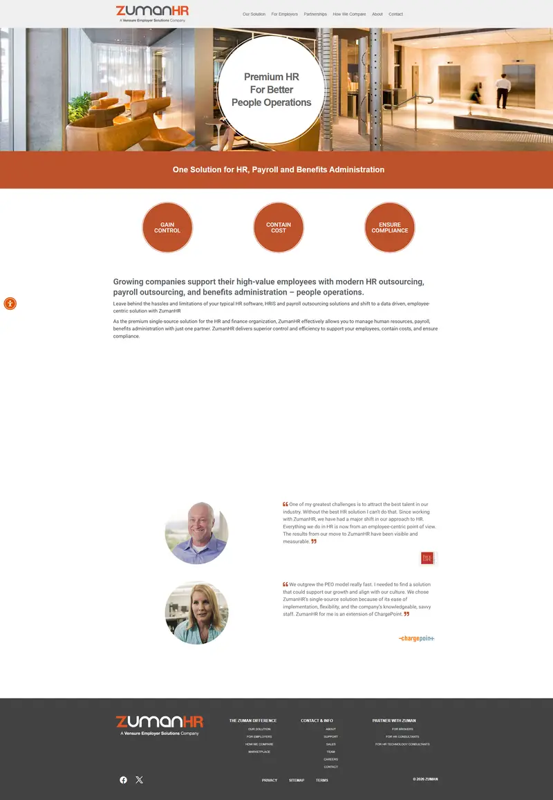 Homepage - Zuman website screenshot