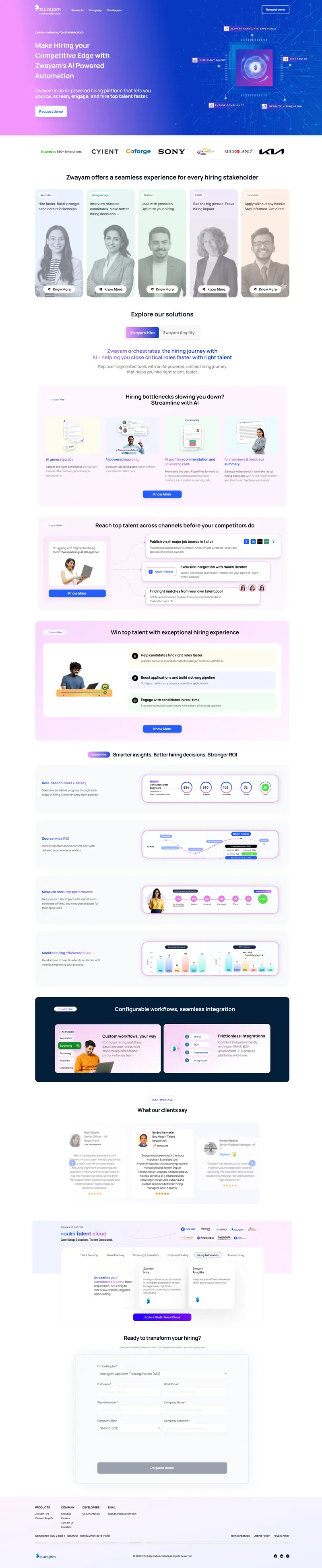 Zwayam | Intelligently Transform Talent Management website screenshot